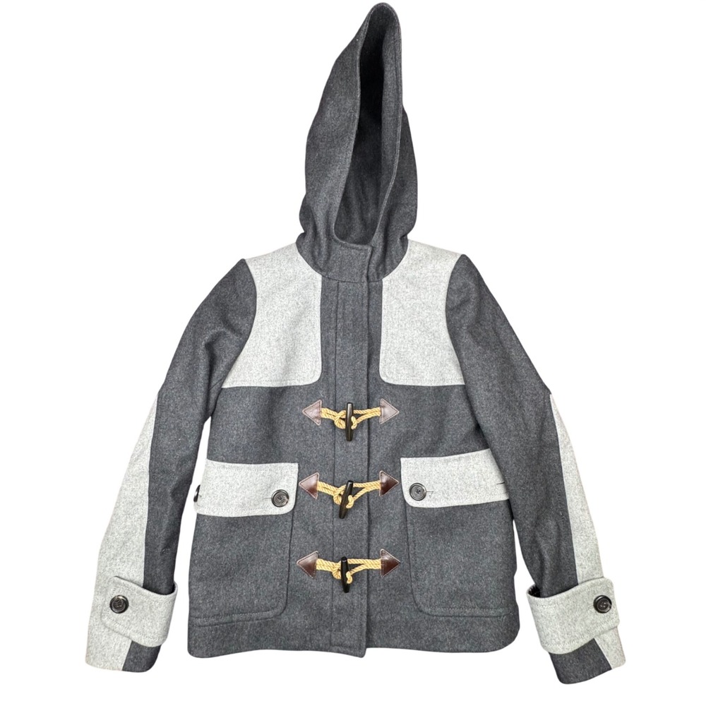 J.Crew Toggle Duffle Coat 2 Wool Colorblock Hooded Grey Nautical Winter Jacket